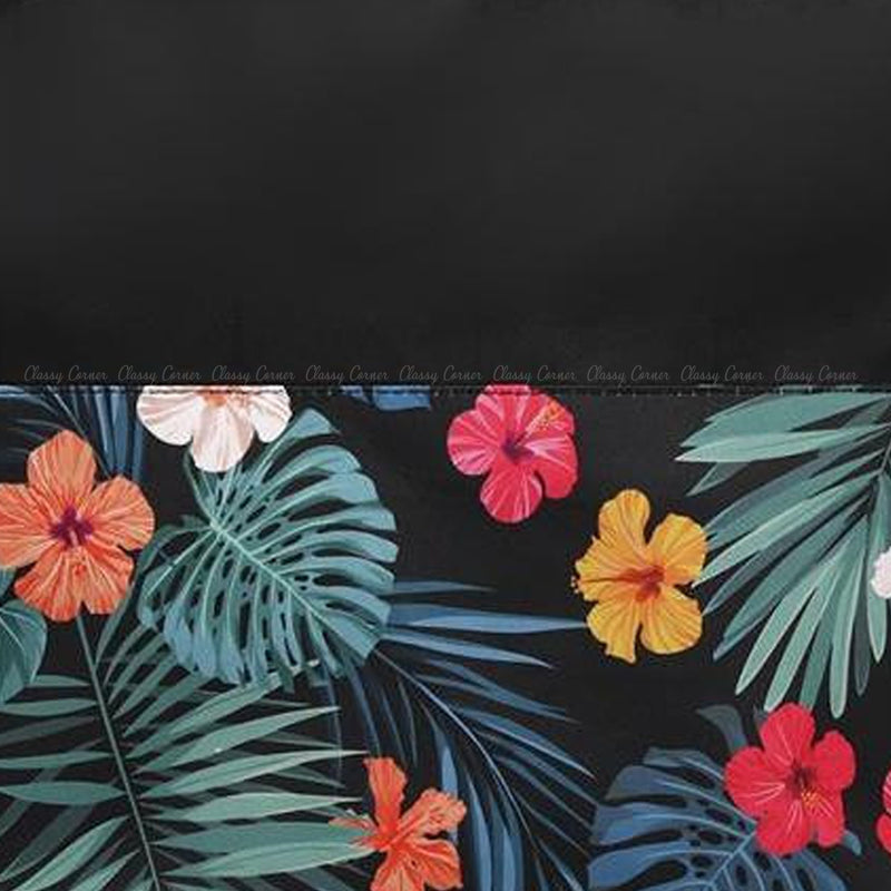Multicolour Hawaiian Prints with Zipper Black Beach Tote Bag