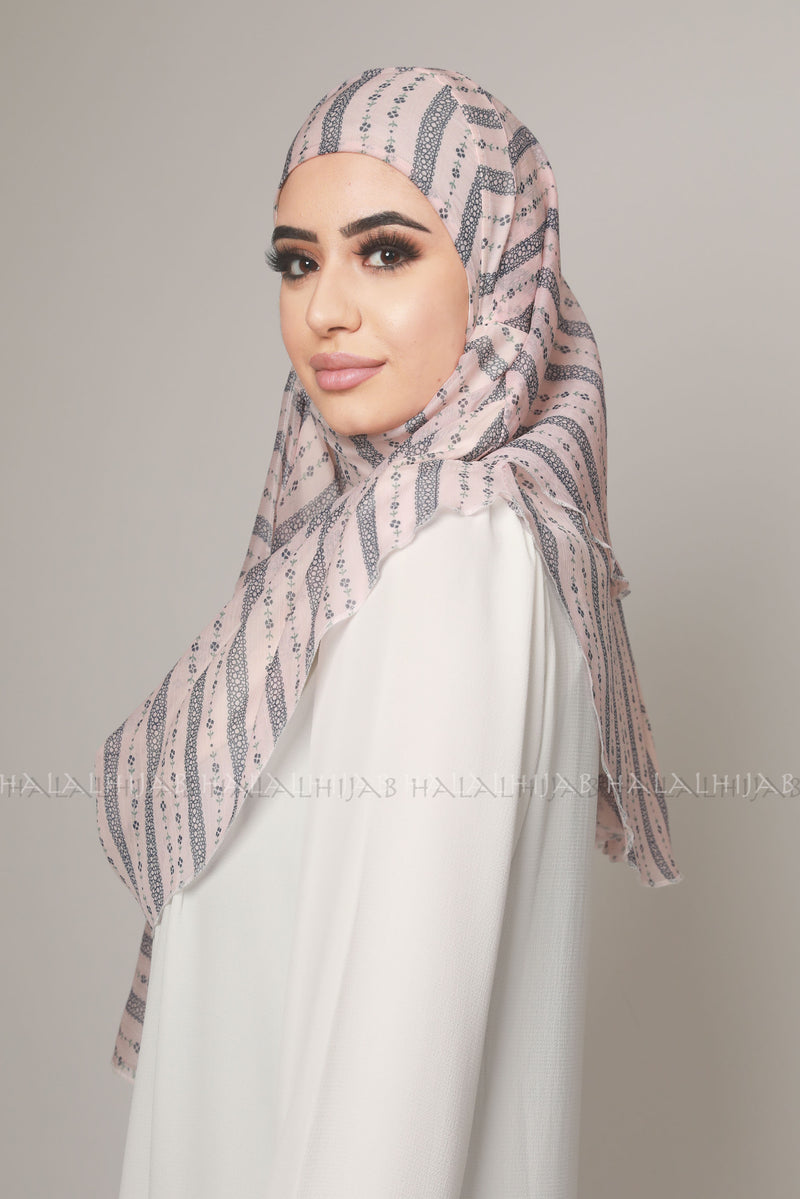 Pink Blue Stripe Chiffon Instant Hijab