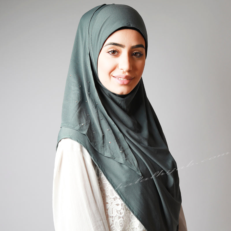 Olive colour crystal dotted party Hijab, Hijab online, Hijab Women, Hijab House, Hijab style, Hijab fashion, How to wear Hijab 