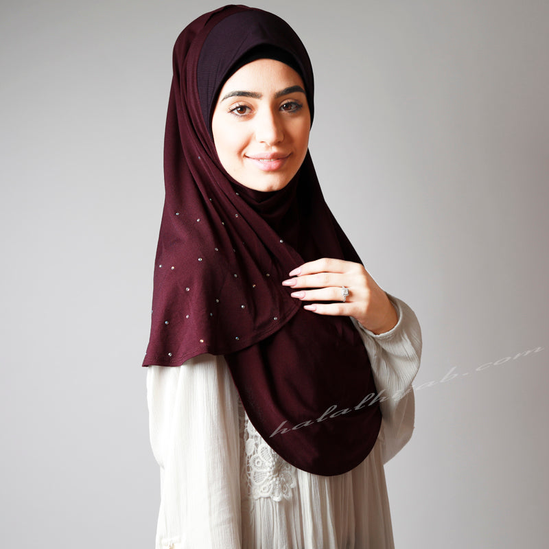 Rounded Side Crystal Dotted Party Hijabs