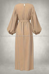Plain Beige Long Sleeve Belted Abaya