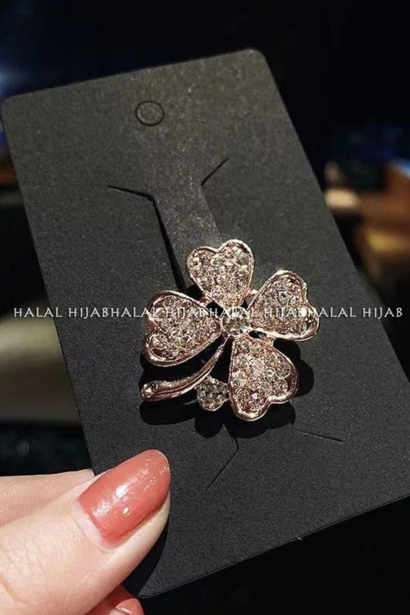 Silver Floral Design Hijab Brooch
