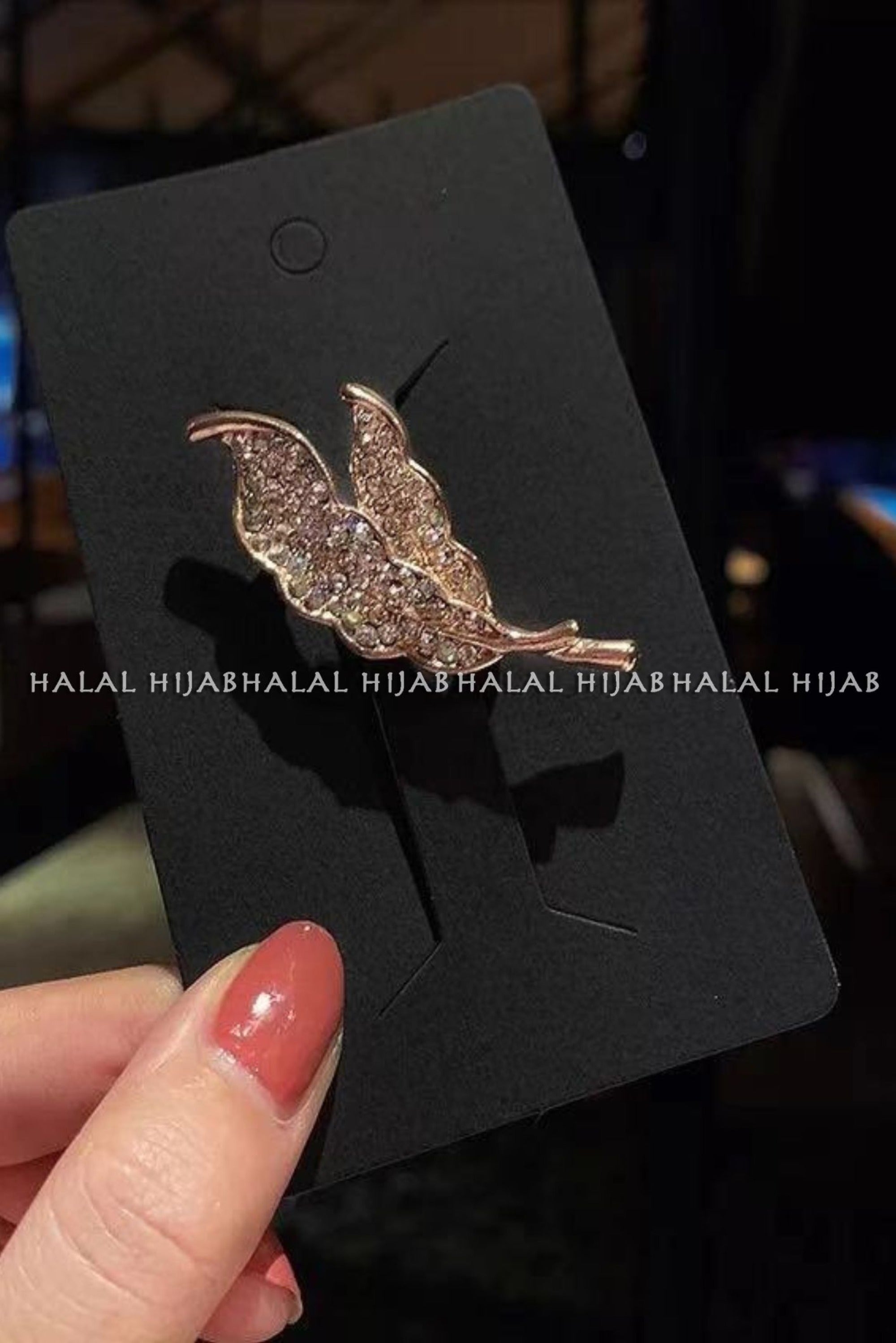 Silver Double Leaf Design Hijab Brooch