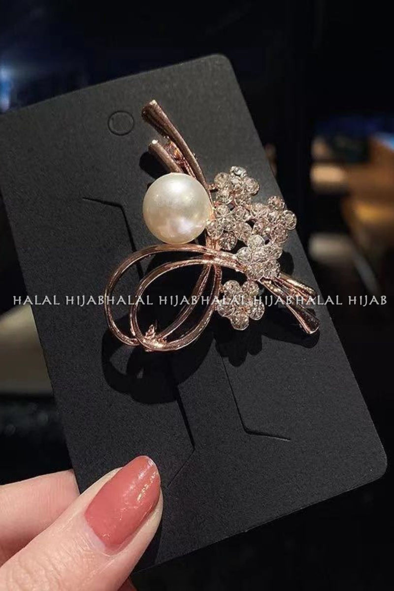 Rose Gold Silver Stone Hijab Brooch