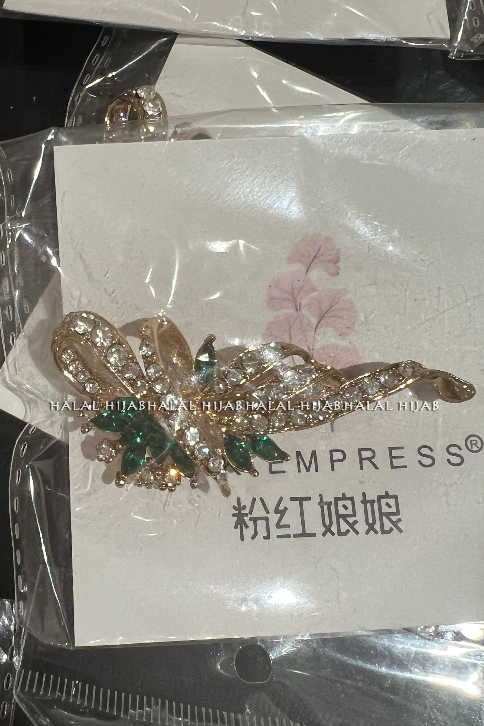 Golden Green Stone Hijab Brooch