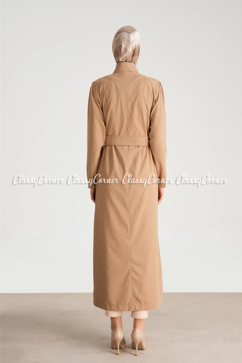 Light Brown Long Sleeve Belted Dress