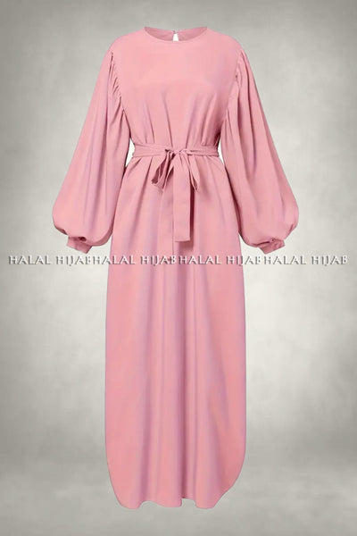 Plain Bright Pink Long Sleeve Belted Abaya