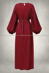 Plain Maroon Long Sleeve Belted Abaya
