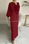 Plain Maroon Long Sleeve Belted Abaya
