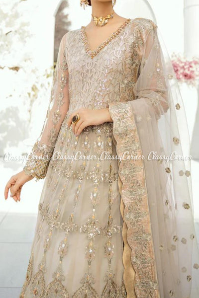 Beige Cream Pakistani Formal Party Gown