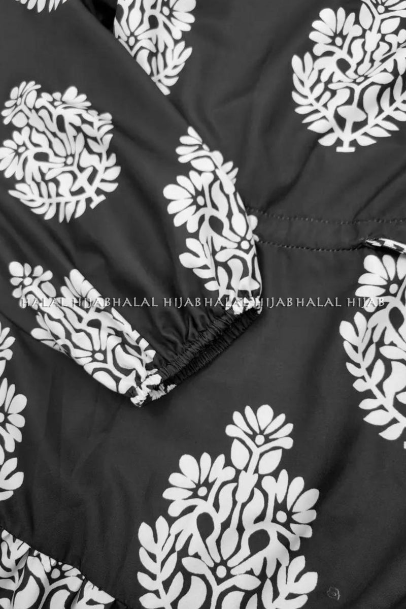 Black White Floral Printed Maxi Dress
