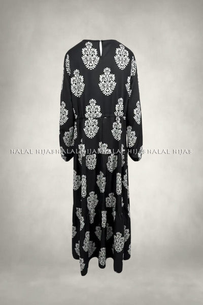 Black White Floral Printed Maxi Dress