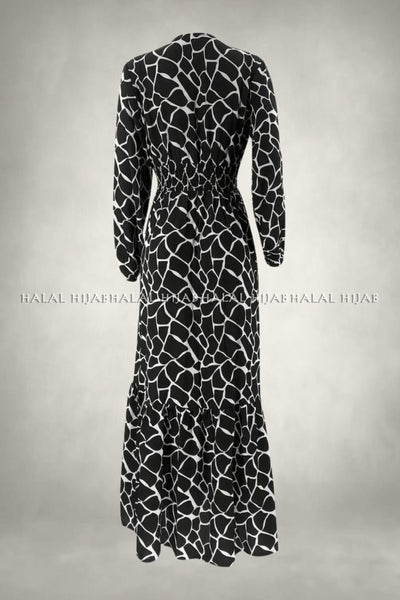 Black All Over Printed Long Dress
