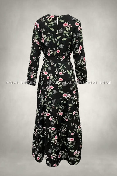 Black Multi Floral Printed Long Dress