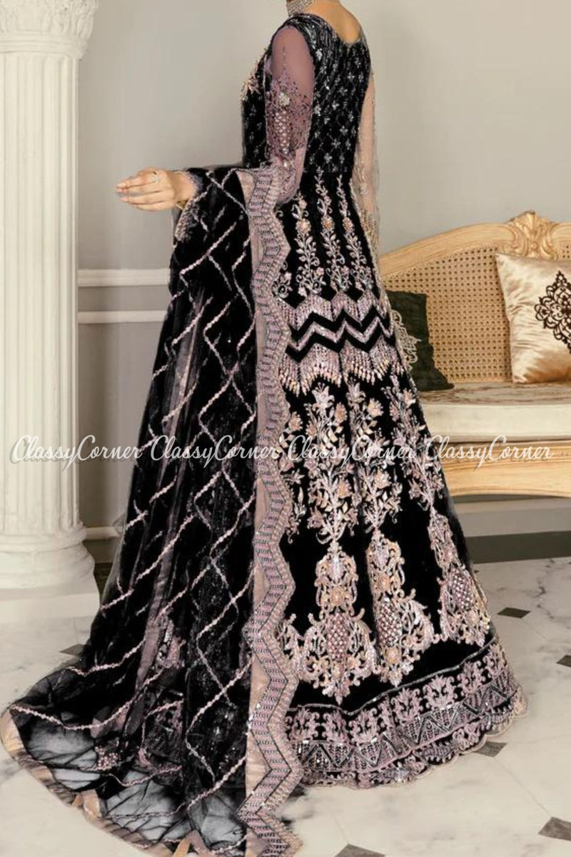 Black Pink Pakistani Formal Wear Evening Gown