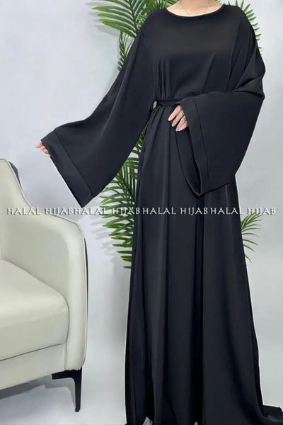 Plain Black Abaya Long Sleeve Satin Abaya