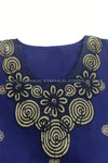 Blue Golden Floral Printed Embroidered Kaftan Dress