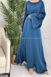 Plain Blue Abaya Long Sleeve Satin Abaya