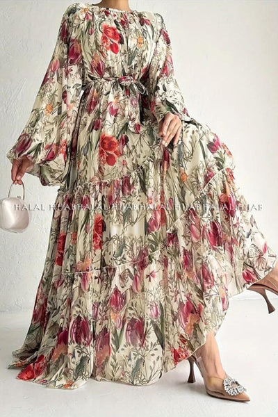Cream Multi Floral Printed Maxi Dress