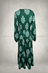 Dark Green Floral Printed Long Dress