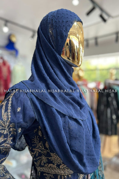 Navy Dotted Chiffon Instant Hijab