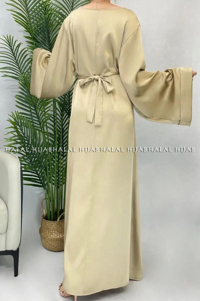 Plain Golden Abaya Long Sleeve Satin Abaya