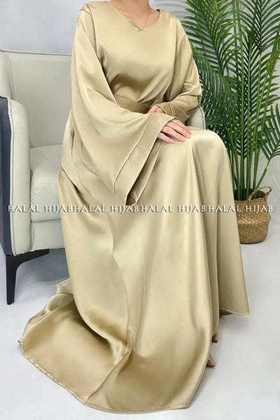 Plain Golden Abaya Long Sleeve Satin Abaya