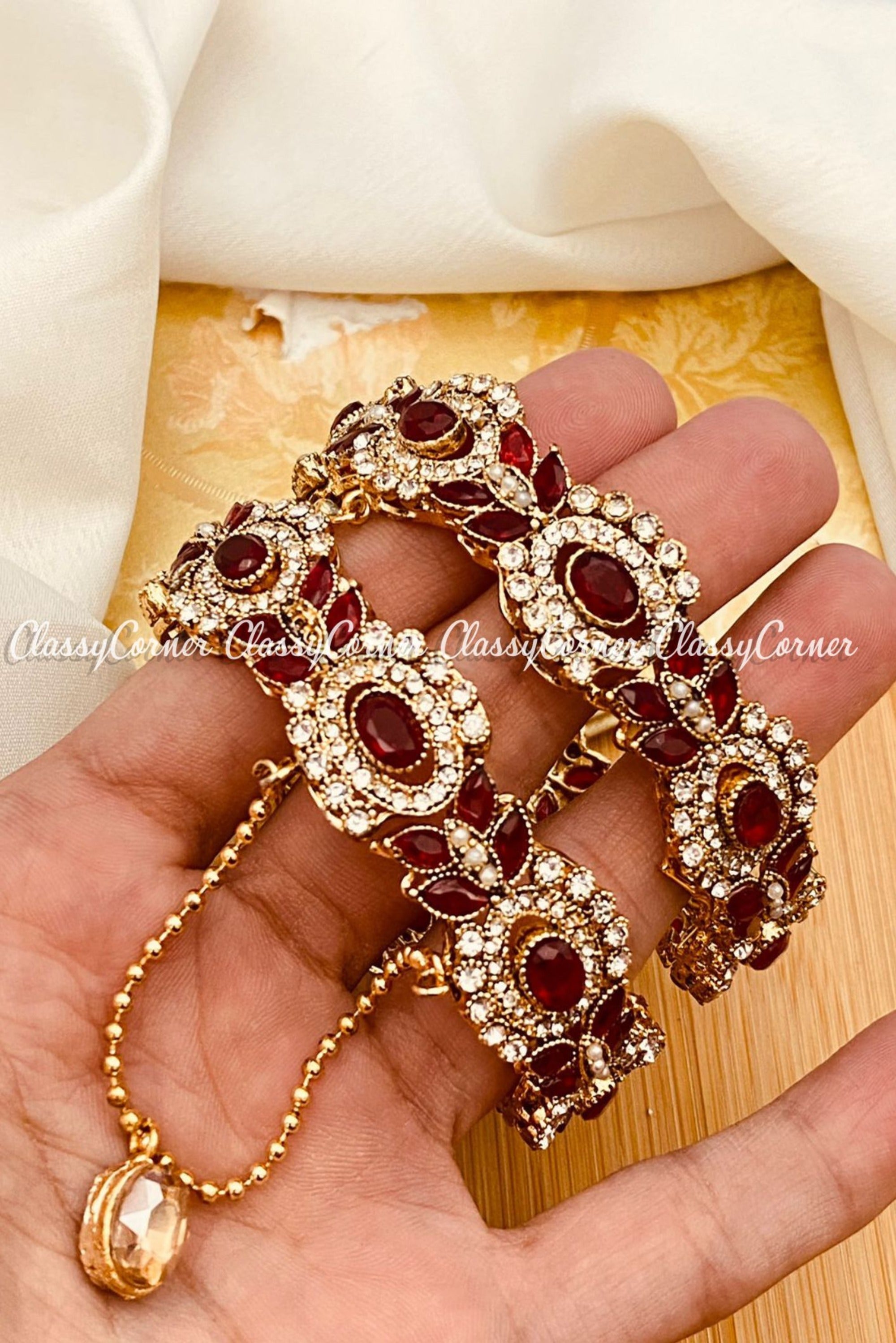 Exclusive Gold Plated Red Stone Bangle Set