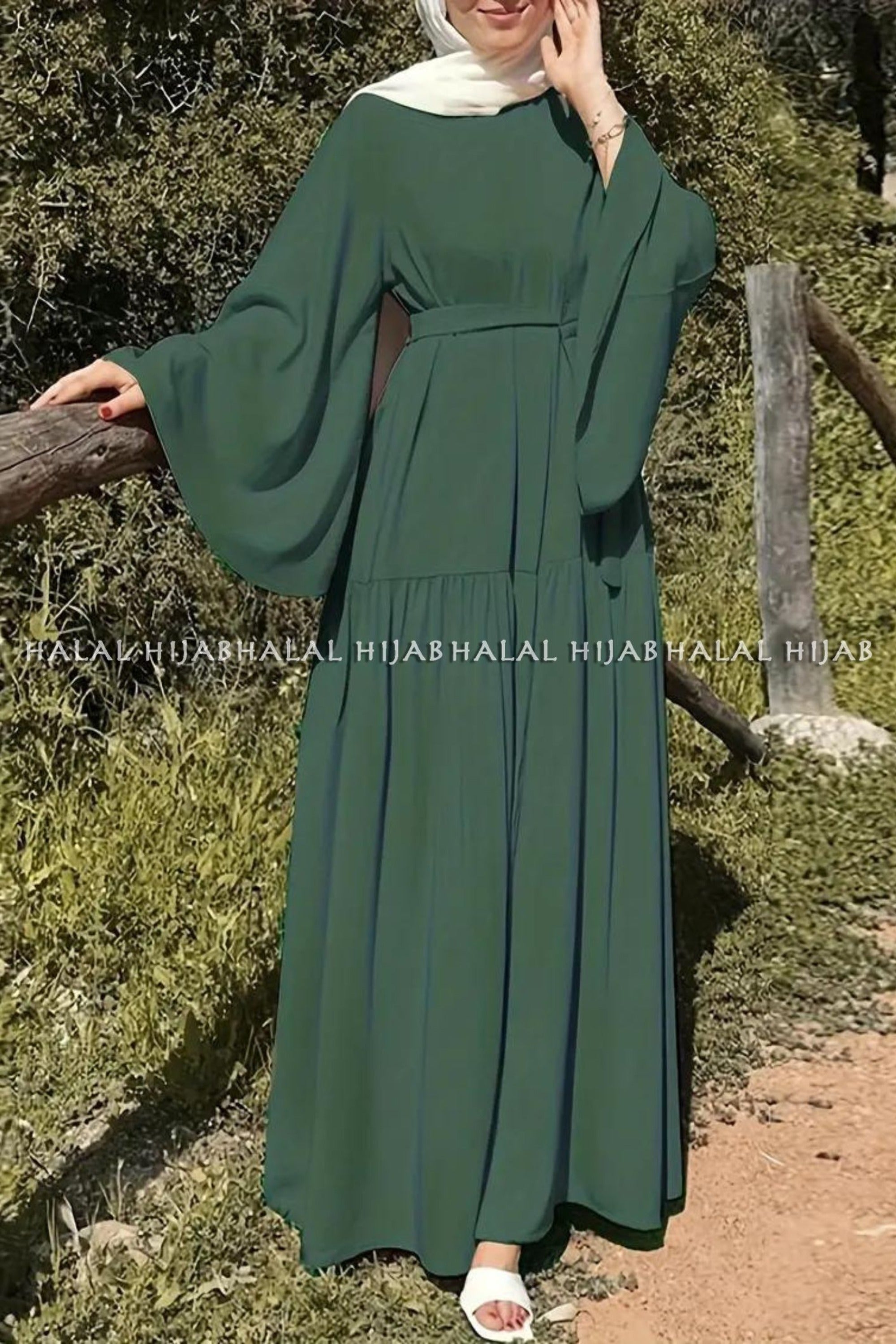 Green Tie Waist Kaftan Style Abaya