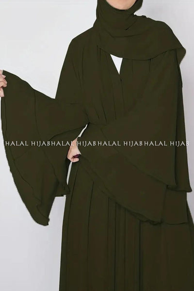 Plain Army Green Long Sleeve Open Front Abaya
