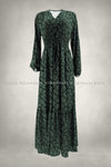 Dark Green Printed Modest Long Dress