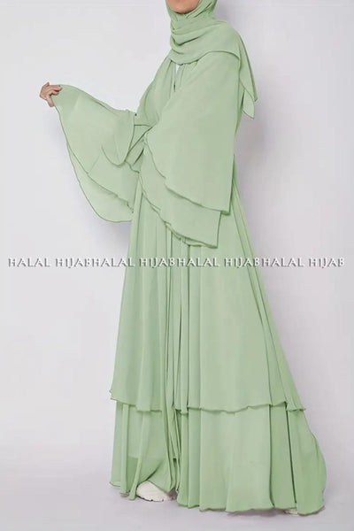 Plain Olive Green Long Sleeve Open Front Abaya