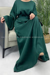 Plain Dark Green Abaya Long Sleeve Satin Abaya