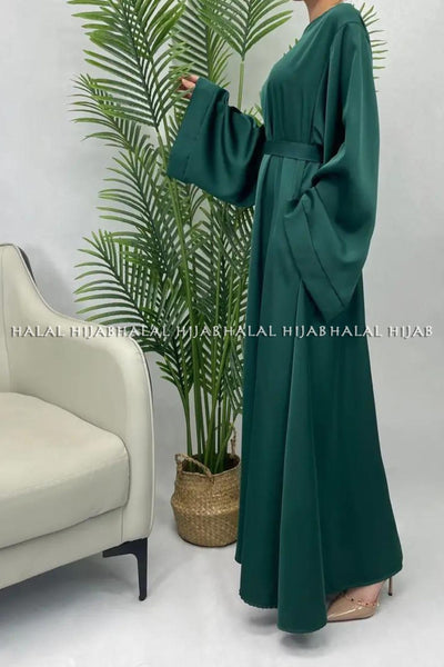 Plain Dark Green Abaya Long Sleeve Satin Abaya