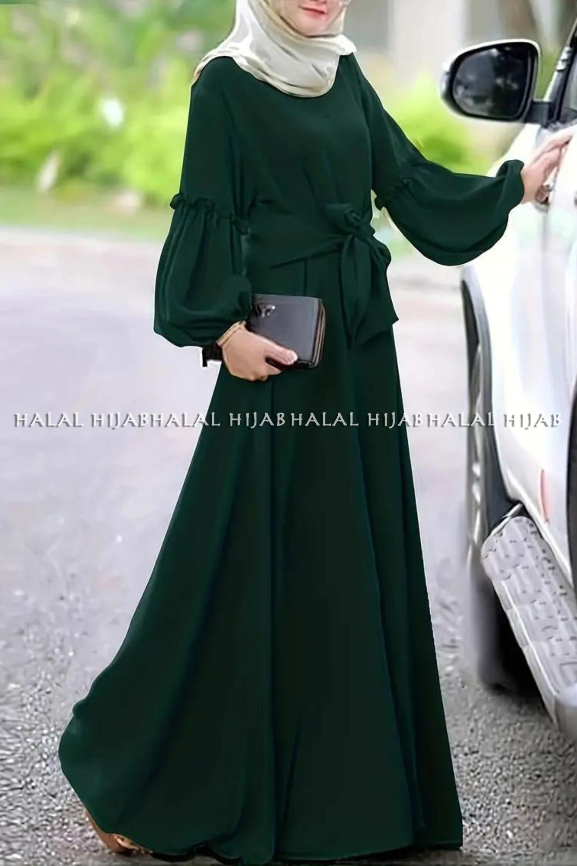 Plain Green Long Sleeve Kaftan Style Abaya