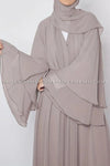 Plain Grey Long Sleeve Open Front Abaya