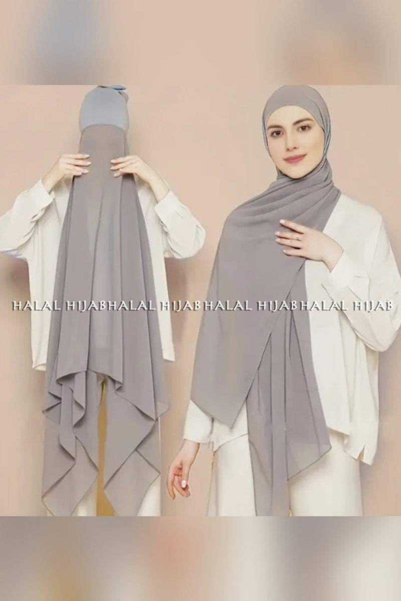 Dark Grey Chiffon Instant Hijab