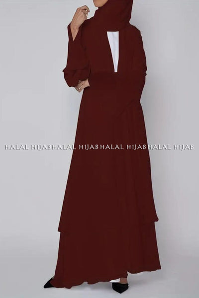 Plain Maroon Long Sleeve Open Front Abaya