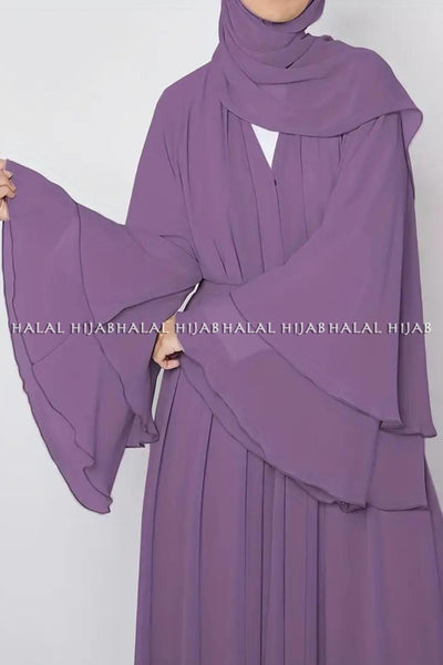 Plain Mauve Long Sleeve Open Front Abaya