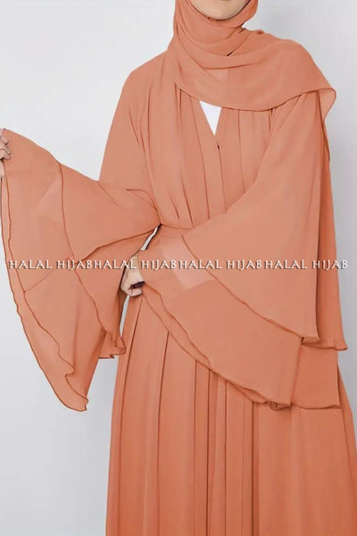Plain Orange Long Sleeve Open Front Abaya