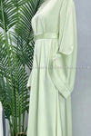 Plain Mint Green Abaya Long Sleeve Satin Abaya