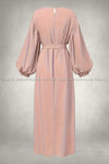Plain Pink Long Sleeve Belted Abaya