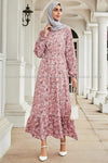 Pink All Over Floral Printed Full Sleeved Dress