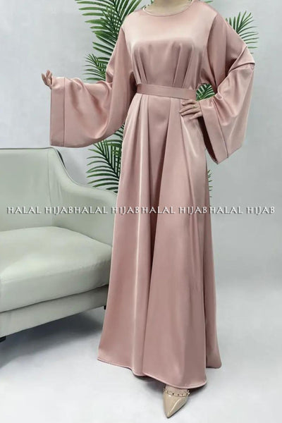 Plain Pink Abaya Long Sleeve Satin Abaya