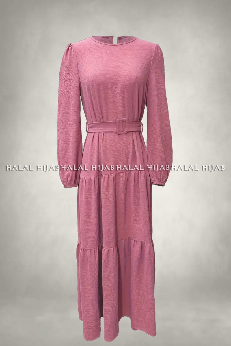 Plain Pink Tiered Maxi Style Abaya