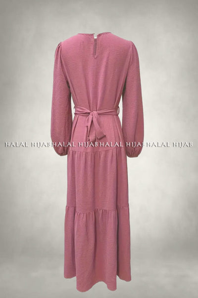 Plain Pink Tiered Maxi Style Abaya