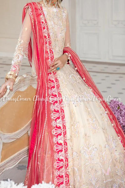 Cream Red Pakistani Formal Wear Gown
