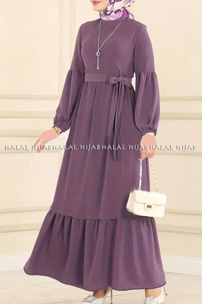 Plain Purple Smoked Kaftan Style Abaya