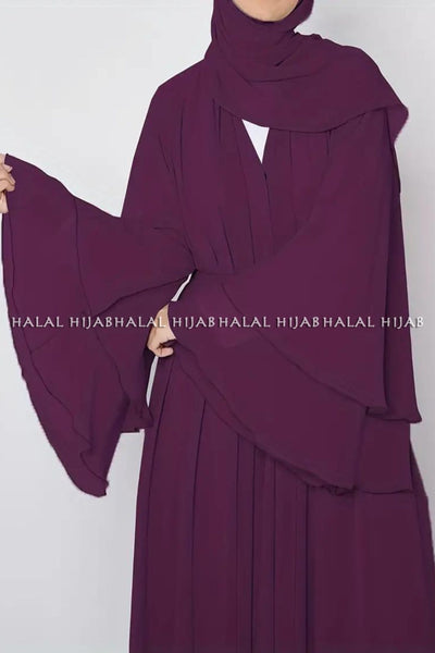 Plain Purple Long Sleeve Open Front Abaya