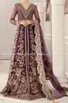 Purple Golden Net Pakistani Wedding Gown